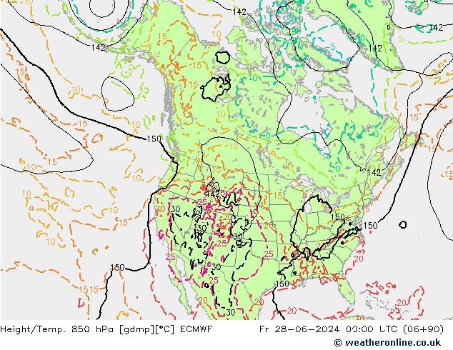 Height/Temp. 850 hPa ECMWF Sex 28.06.2024 00 UTC