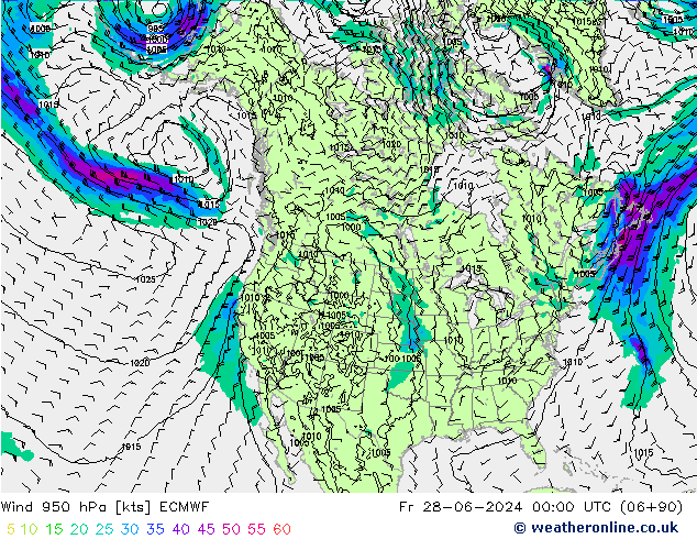 wiatr 950 hPa ECMWF pt. 28.06.2024 00 UTC