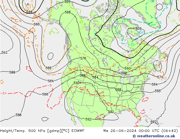 Z500/Yağmur (+YB)/Z850 ECMWF Çar 26.06.2024 00 UTC