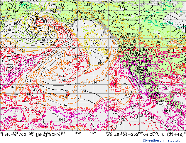 Theta-e 700hPa ECMWF We 26.06.2024 06 UTC