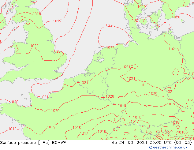 地面气压 ECMWF 星期一 24.06.2024 09 UTC
