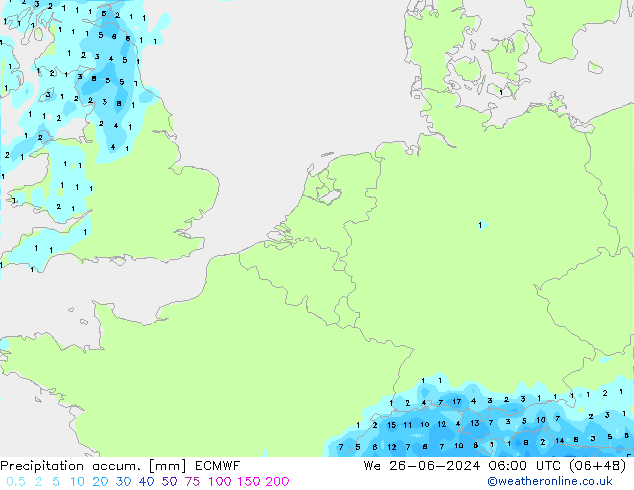 Precipitation accum. ECMWF St 26.06.2024 06 UTC