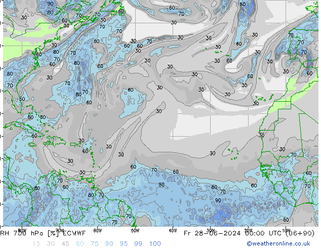 RH 700 hPa ECMWF Fr 28.06.2024 00 UTC