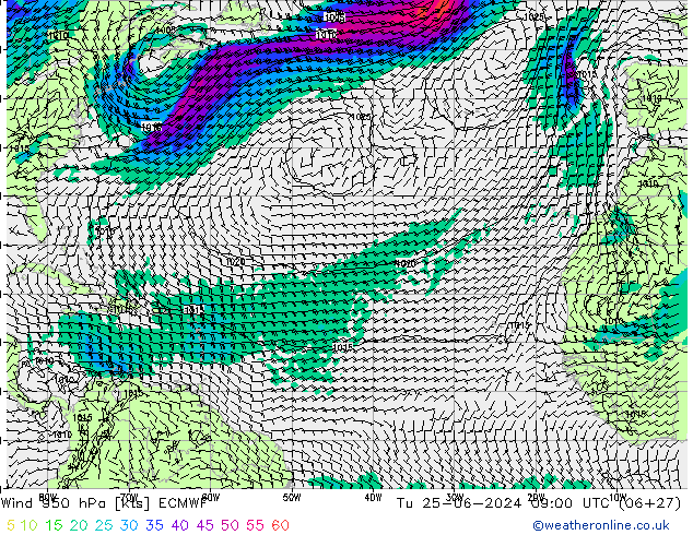 Viento 950 hPa ECMWF mar 25.06.2024 09 UTC