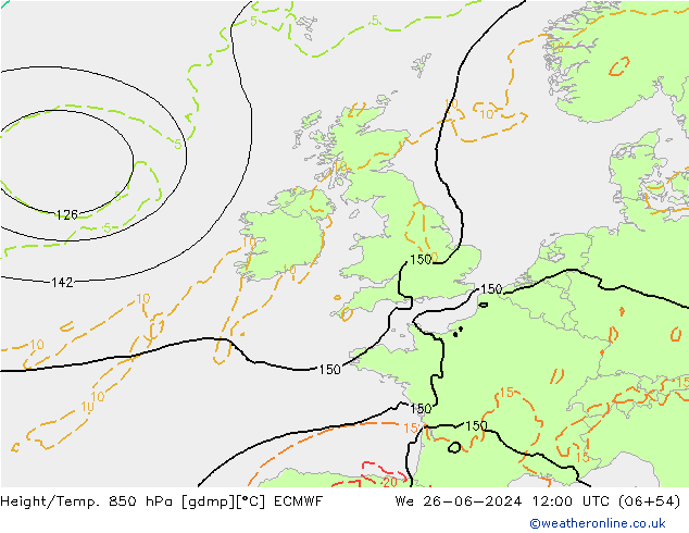 Z500/Rain (+SLP)/Z850 ECMWF śro. 26.06.2024 12 UTC