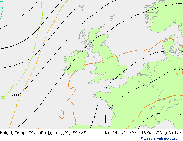 Z500/Rain (+SLP)/Z850 ECMWF Mo 24.06.2024 18 UTC