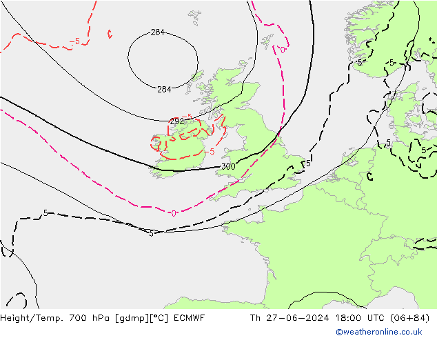 Height/Temp. 700 hPa ECMWF Th 27.06.2024 18 UTC