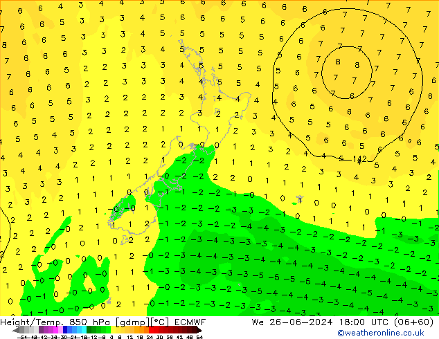 Hoogte/Temp. 850 hPa ECMWF wo 26.06.2024 18 UTC