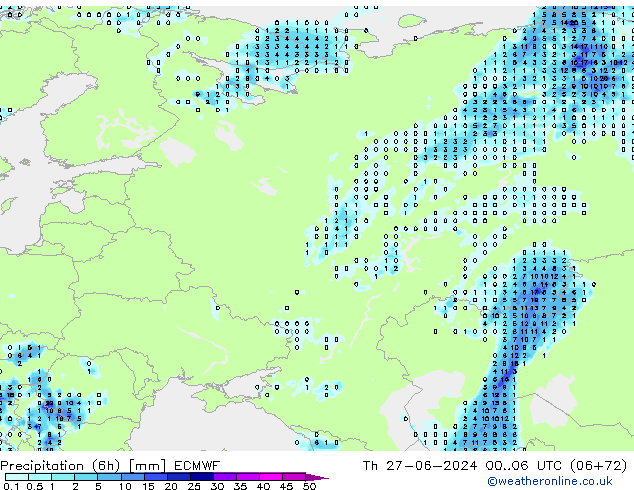 Z500/Rain (+SLP)/Z850 ECMWF czw. 27.06.2024 06 UTC