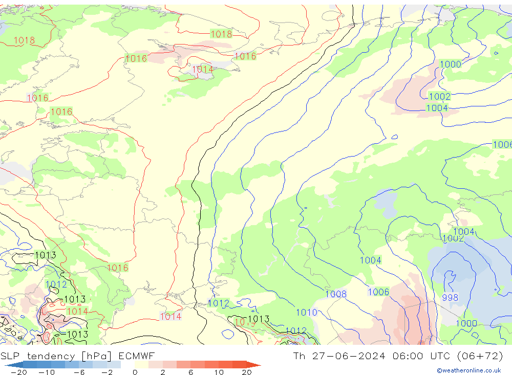 Drucktendenz ECMWF Do 27.06.2024 06 UTC