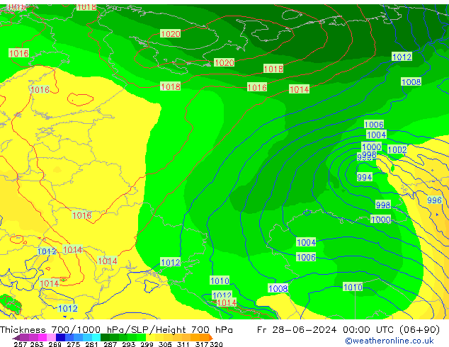 Thck 700-1000 гПа ECMWF пт 28.06.2024 00 UTC