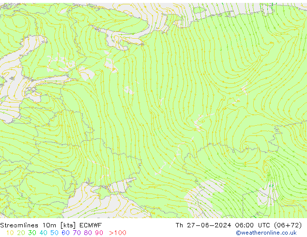 Stroomlijn 10m ECMWF do 27.06.2024 06 UTC