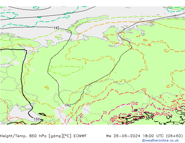 Z500/Yağmur (+YB)/Z850 ECMWF Çar 26.06.2024 18 UTC