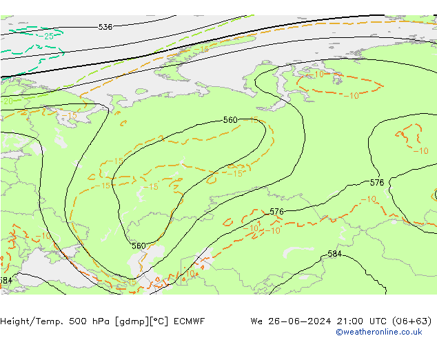Height/Temp. 500 hPa ECMWF mer 26.06.2024 21 UTC