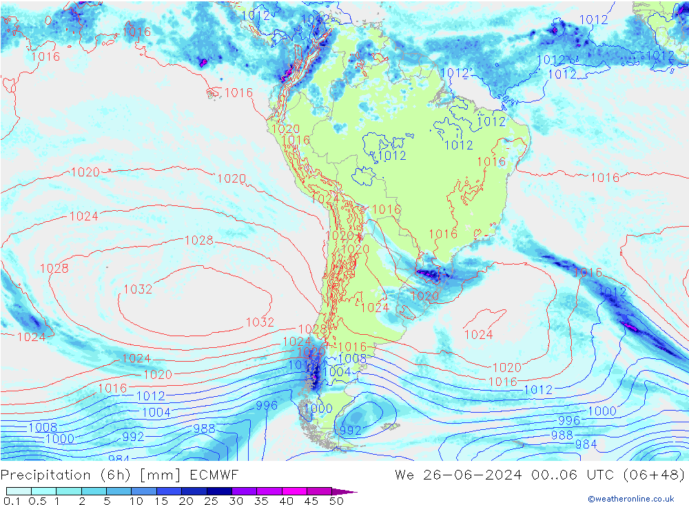 Z500/Rain (+SLP)/Z850 ECMWF mer 26.06.2024 06 UTC