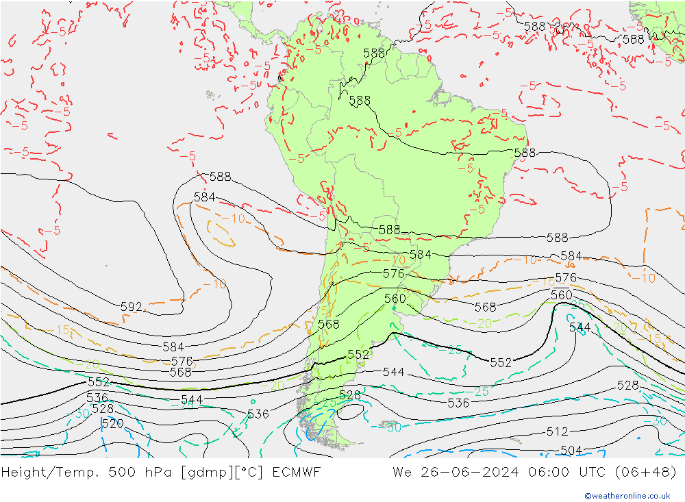 Z500/Rain (+SLP)/Z850 ECMWF mer 26.06.2024 06 UTC