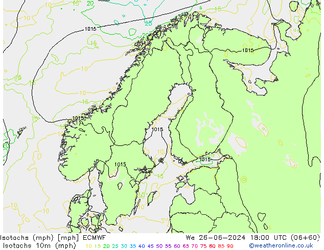 Isotachen (mph) ECMWF wo 26.06.2024 18 UTC