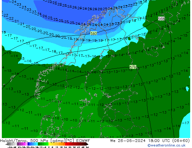 Z500/Rain (+SLP)/Z850 ECMWF We 26.06.2024 18 UTC