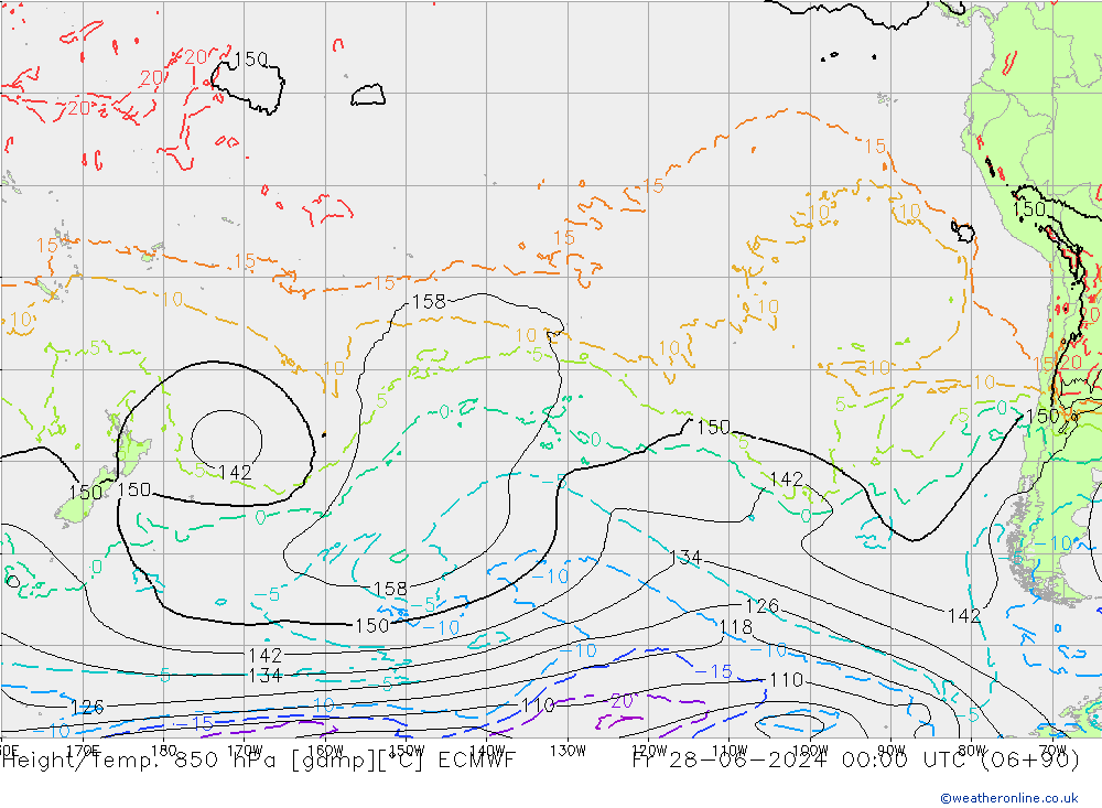 Géop./Temp. 850 hPa ECMWF ven 28.06.2024 00 UTC