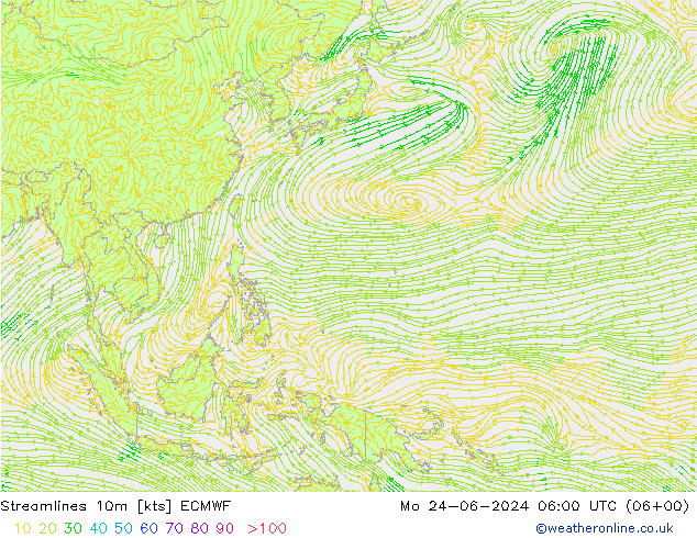 Linha de corrente 10m ECMWF Seg 24.06.2024 06 UTC