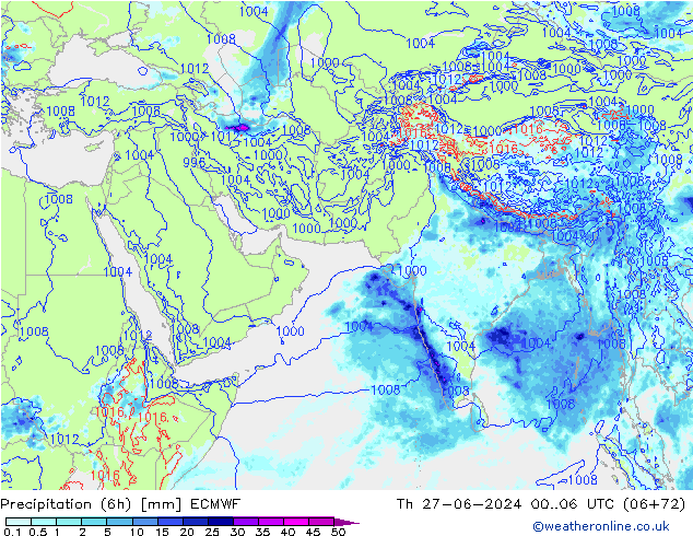 Z500/Rain (+SLP)/Z850 ECMWF gio 27.06.2024 06 UTC
