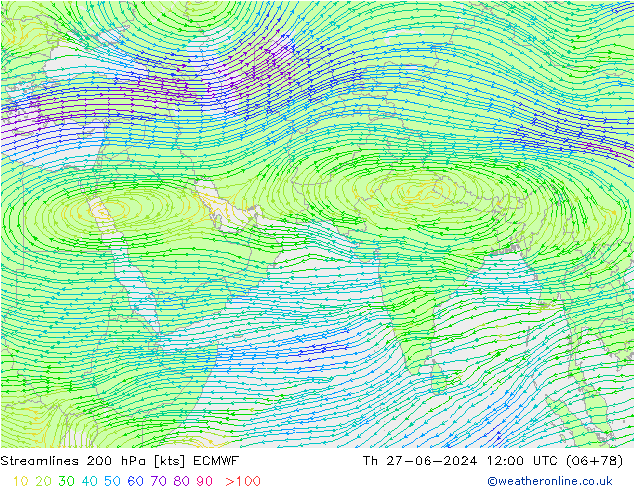 Linea di flusso 200 hPa ECMWF gio 27.06.2024 12 UTC