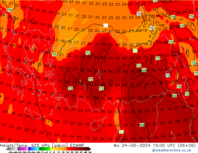 Height/Temp. 925 hPa ECMWF Po 24.06.2024 15 UTC