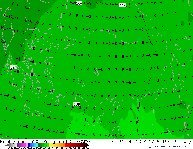 Z500/Rain (+SLP)/Z850 ECMWF Mo 24.06.2024 12 UTC