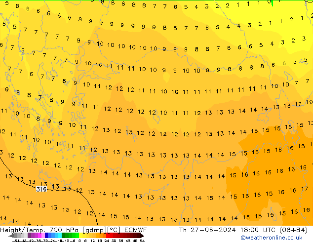 Géop./Temp. 700 hPa ECMWF jeu 27.06.2024 18 UTC