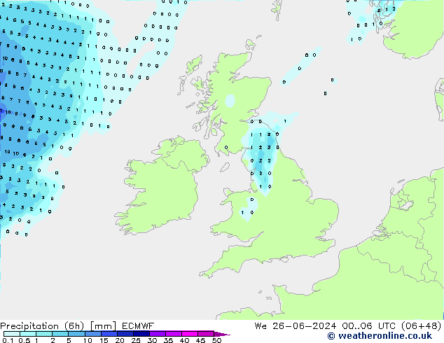 Z500/Rain (+SLP)/Z850 ECMWF śro. 26.06.2024 06 UTC