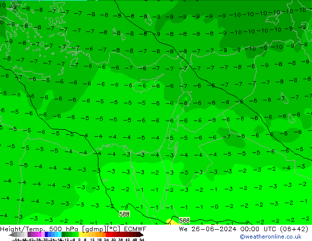 Z500/Rain (+SLP)/Z850 ECMWF  26.06.2024 00 UTC