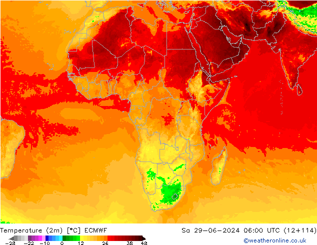 Temperatura (2m) ECMWF sab 29.06.2024 06 UTC