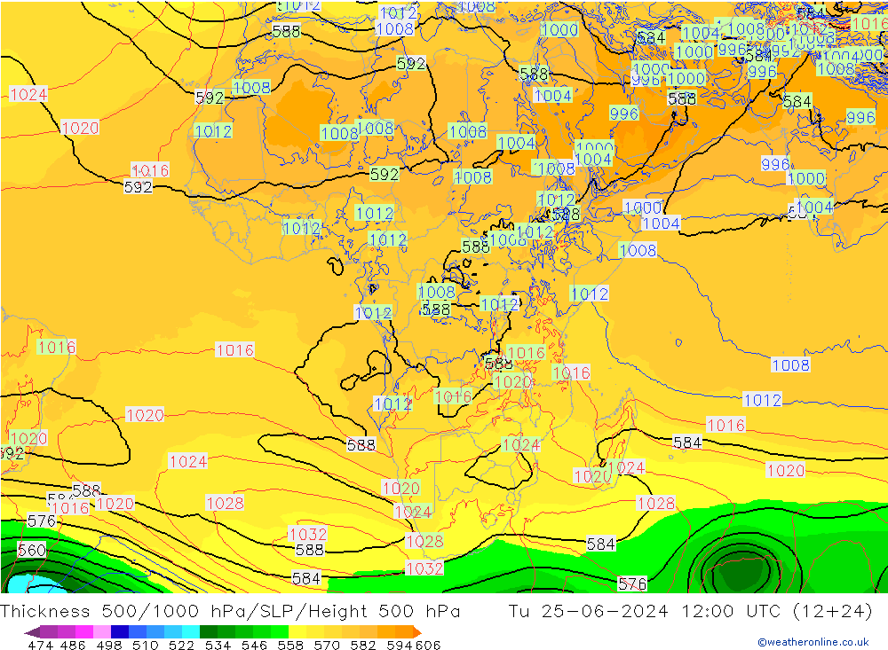 Thck 500-1000hPa ECMWF Út 25.06.2024 12 UTC