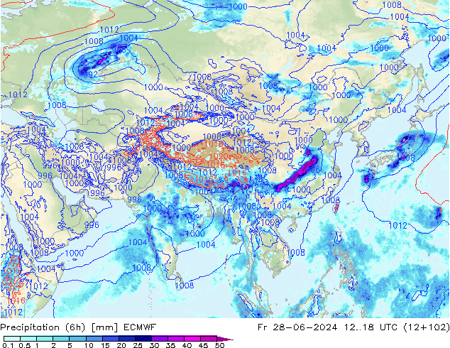 Z500/Rain (+SLP)/Z850 ECMWF Fr 28.06.2024 18 UTC