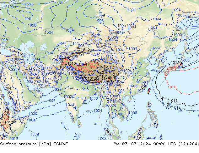 Atmosférický tlak ECMWF St 03.07.2024 00 UTC