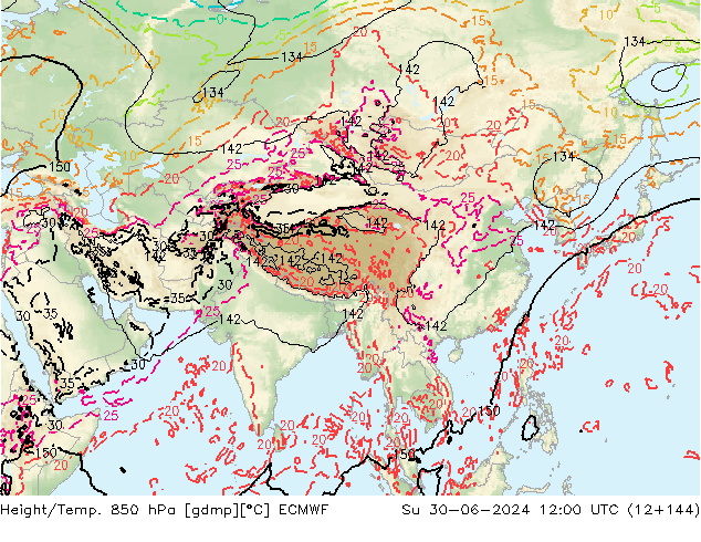 Z500/Rain (+SLP)/Z850 ECMWF Dom 30.06.2024 12 UTC