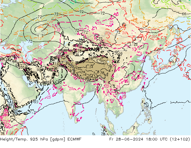 Height/Temp. 925 hPa ECMWF Sex 28.06.2024 18 UTC