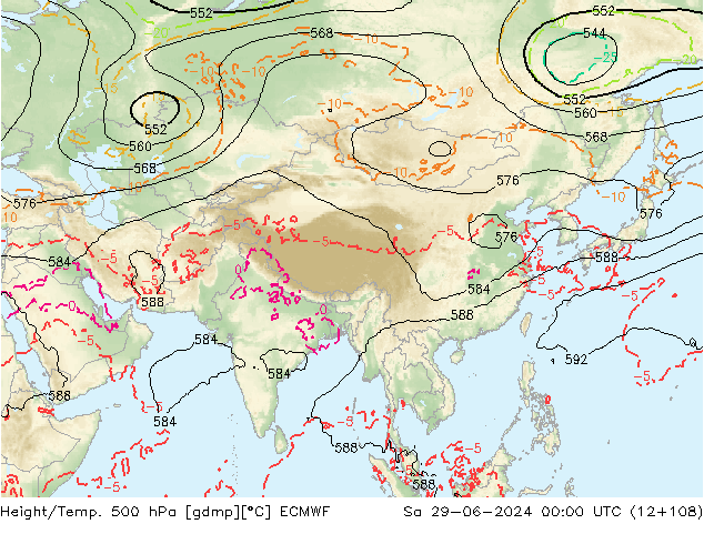 Géop./Temp. 500 hPa ECMWF sam 29.06.2024 00 UTC