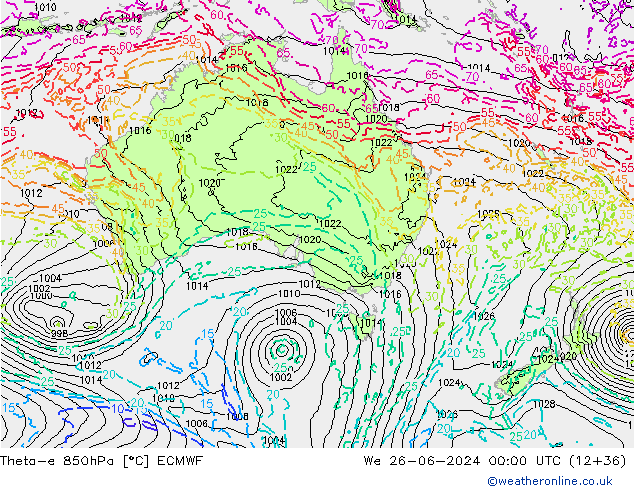 Theta-e 850hPa ECMWF We 26.06.2024 00 UTC