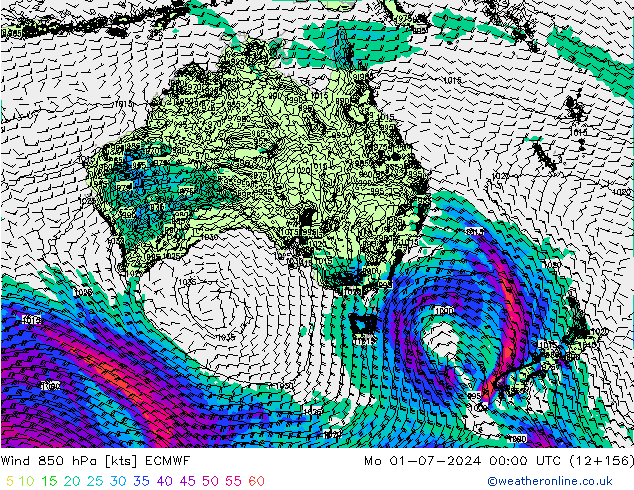 Wind 850 hPa ECMWF Po 01.07.2024 00 UTC