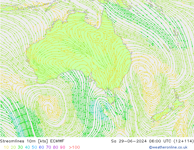 Streamlines 10m ECMWF Sa 29.06.2024 06 UTC