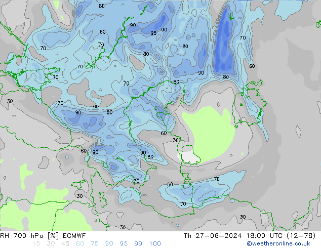 RH 700 hPa ECMWF Th 27.06.2024 18 UTC