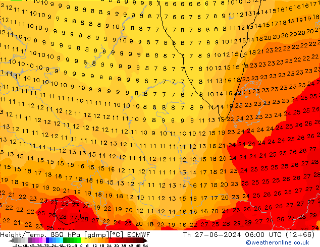 Z500/Rain (+SLP)/Z850 ECMWF Th 27.06.2024 06 UTC