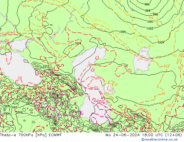 Theta-e 700hPa ECMWF lun 24.06.2024 18 UTC