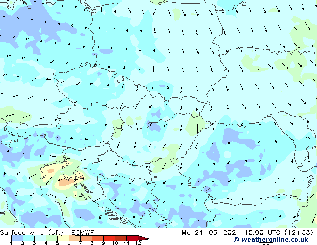  10 m (bft) ECMWF  24.06.2024 15 UTC