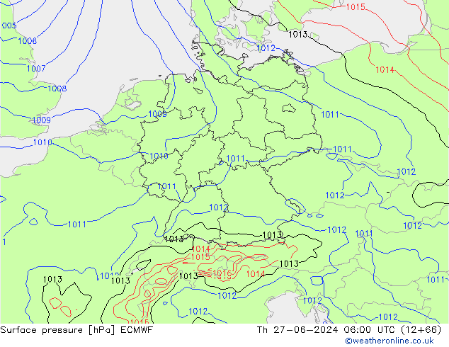 pressão do solo ECMWF Qui 27.06.2024 06 UTC