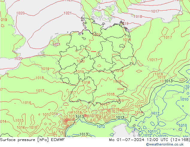 pressão do solo ECMWF Seg 01.07.2024 12 UTC