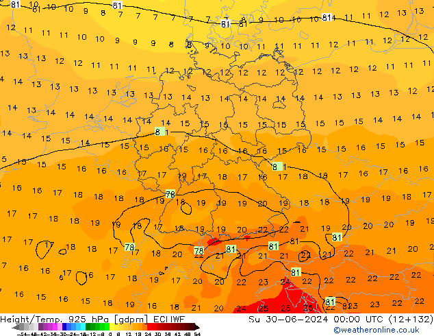 Height/Temp. 925 hPa ECMWF nie. 30.06.2024 00 UTC