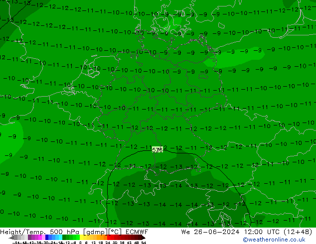 Z500/Rain (+SLP)/Z850 ECMWF We 26.06.2024 12 UTC