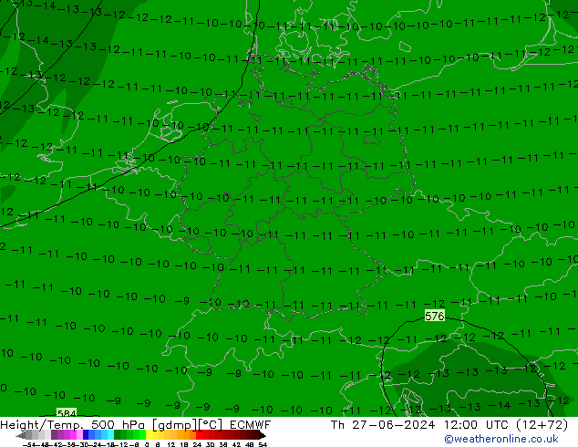 Z500/Rain (+SLP)/Z850 ECMWF Th 27.06.2024 12 UTC